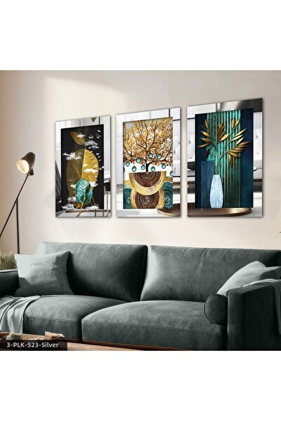 Evinemoda Abstract Nature Silver 3 Piece Plexi Mirrored Painting
