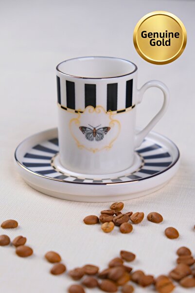 tabakevi Tabak Evi Porcelain Butterfly Collection Gold Gilded Coffee Cup 85Cc...