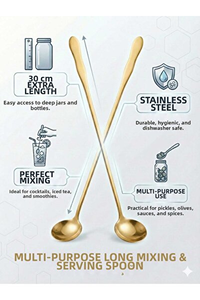 LOVYCO Professional Cocktail and Latte Spoon 30 cm - Barista Type Long Bar Spoon