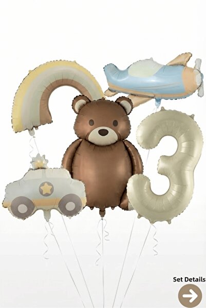 Bunloon مجموعة بالونات من رقائق الفويل بتصميم طائرة تيدي بير بعمر 3 سنوات وقو...