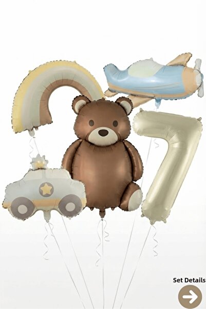 Bunloon مجموعة بالونات من رقائق الفويل بتصميم طائرة تيدي بير بعمر 7 سنوات وقو...