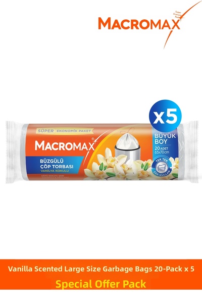 MACROMAX أكياس قمامة كبيرة الحجم معطرة بالفانيليا 20 قطعة × 5