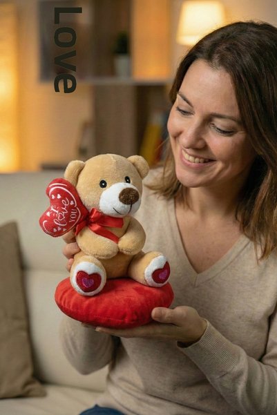 TUENGİ STORE Valentine's Day Gift: Plush Bear Toy with Red Heart and "I Love You" Written on Pillow, 20 cm