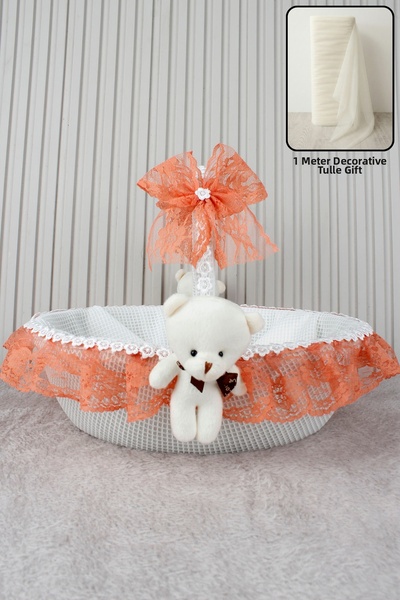 Çocuksan Baby&Kids Wear Salmon Lace Baby Basket with Teddy Bear - Baby Shower...