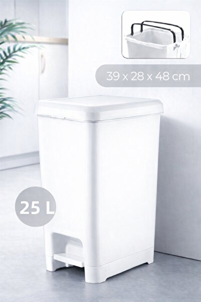 Mutfak Köşesi Vastbin 25L Pedal White Bathroom-Kitchen Trash Can, Slim Design...