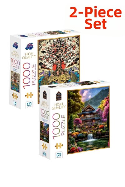 CA Games 2 Pieces 1000 Piece Puzzle Sakura and Japanese Garden 2,2mm Thicknes...