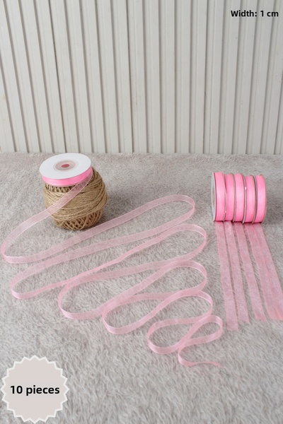 Mortex 10 قطع من شريط الأورجانزا الوردي 1 سم 22 متر - للحزم، الزفاف، الخطوبة،...