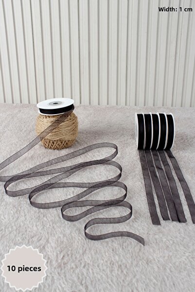 Mortex 10 Pieces of Black Organza Tulle Ribbon 1 cm 22 Meters - Bundle, Weddi...
