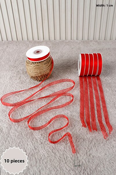 Mortex 10 Pieces of Red Organza Tulle Ribbon 1 cm 22 Meters - Bundle, Wedding...