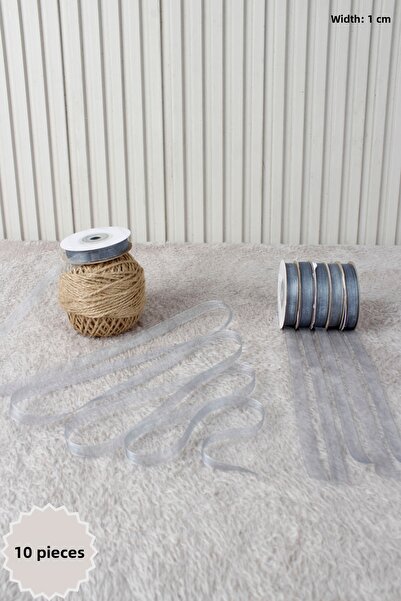 Mortex 10 Pieces of Gray Organza Tulle Ribbon 1 cm 22 Meters - Bundle, Weddin...