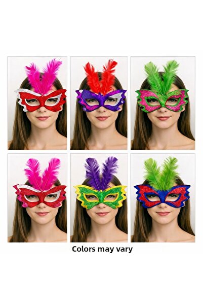Ethab Ticaret Feathered Colorful Cardboard Party Mask – 6 Colors