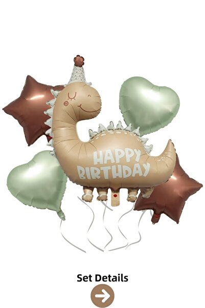 Bunloon مجموعة بالونات ريترو بني على شكل ديناصور أخضر على شكل قلب ونجمة