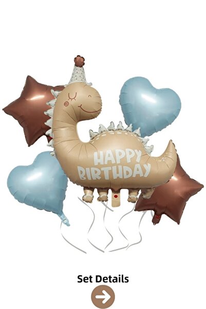 Bunloon مجموعة بالونات ريترو بني على شكل ديناصور أزرق على شكل قلب ونجمة