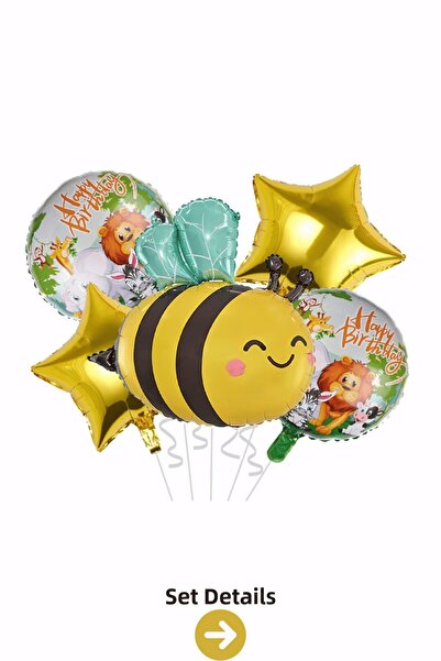 Bunloon Cute Bee Safari Gold Star Foil Balloon Set