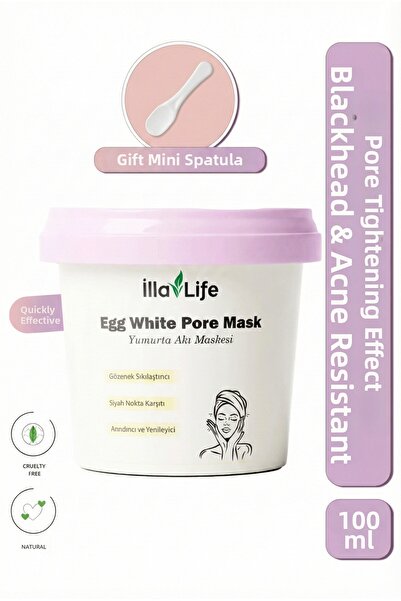 İlla Life قناع بياض البيض لإزالة الرؤوس السوداء وشد المسام والجلسرين والكاولي...