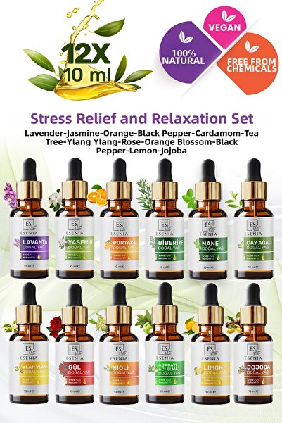 ES ESENIA مجموعة من 12 قطعة، 100% نقية وطبيعية، غطاء قطارة، بدون إضافات، زيت ...