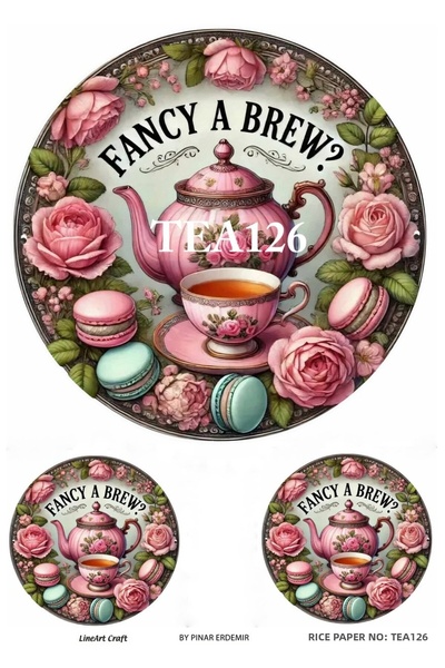 LİNEART Tea126 Pink, Cup Patterned 29*42 Brass Decopage