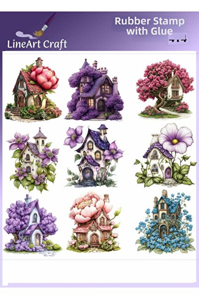 LİNEART Rt 414 Colorful, Floral and House Patterned Fabric Transfer, Wood Tra...