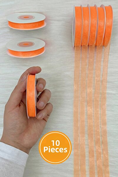 ZEYMERADE 10 Pieces of Organza Tulle Ribbon Salmon 1 cm 22 Meters, Bundle, En...