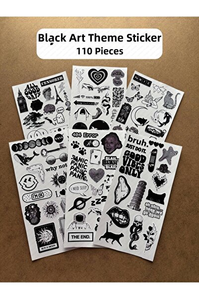 hdsticker مجموعة من 6 ملصقات ذات طابع فني أسود مكونة من 110 قطعة من ملصقات مج...