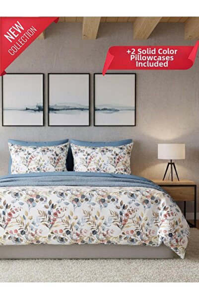 MYSTORY HOME COLLECTION 4-Piece Double Duvet Cover Set Eucalyptus Blue