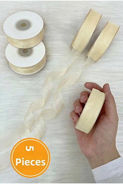 ZEYMERADE 5 bucăți panglică din tul organza crem 2 cm 22 m, pachet, logodnă, ...
