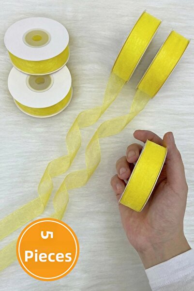 ZEYMERADE 5 Pieces of Organza Tulle Ribbon Yellow 2 cm 22 Meters, Bundle, Eng...