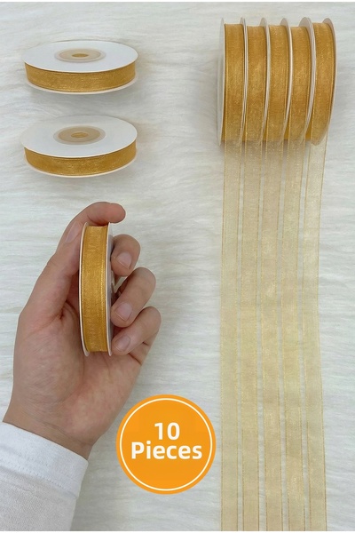 ZEYMERADE 10 قطع من شريط الأورجانزا باللون البني الفاتح 1 سم 22 متر، للحزم، و...