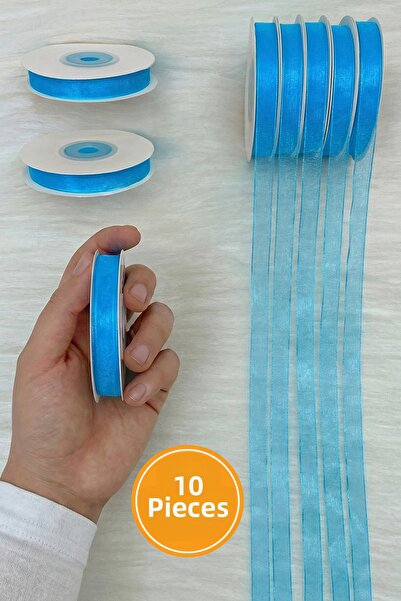 ZEYMERADE 10 Pieces of Organza Tulle Ribbon Circumcision Blue 1cm 22Mt, Bundl...
