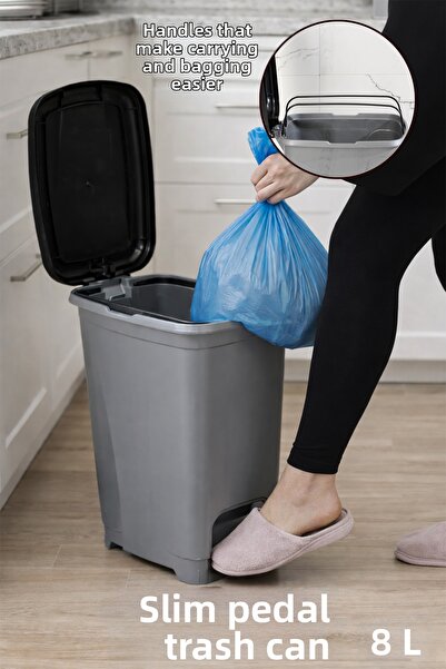 Porsima 086 Pedal Metalized Bathroom Kitchen Trash Can Black Lid Slim Pedal T...