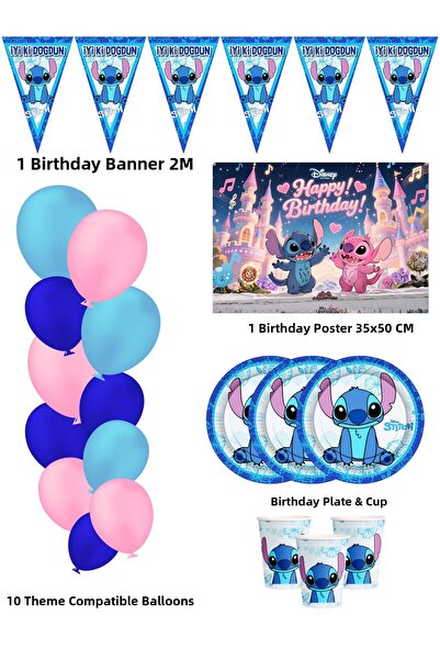 HAPPYLOOPPARTY Stıc Lilo & Stiç Angel Baby 32-Person Birthday Party Supplies ...