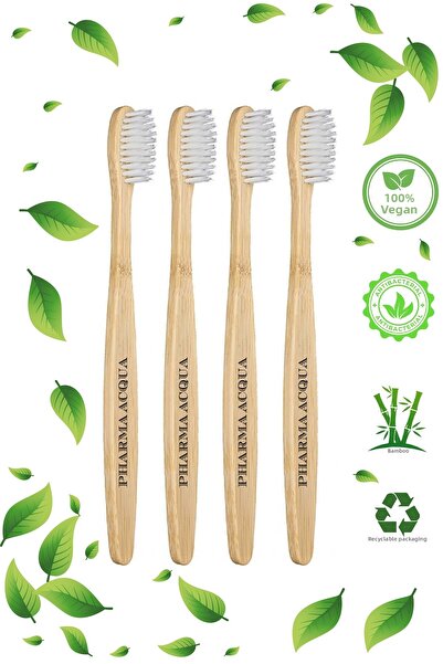 Pharma Acqua فرشاة أسنان من الخيزران الأبيض مكونة من 4 قطع