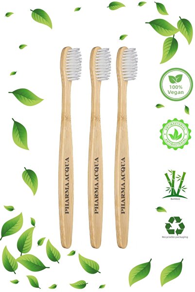 Pharma Acqua فرشاة أسنان من الخيزران الأبيض مكونة من 3 قطع