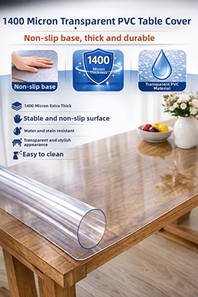 TECHTACT Pvc Tablecloth Thick 1.4 mm Transparent, Non-Slip Base, 1400 Micron ...