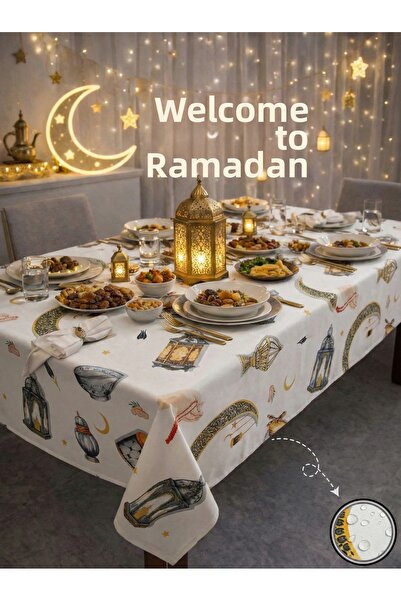 Soft Kare Liquid-Proof Ramadan Tablecloth – Stain-Resistant, Wipeable and Was...