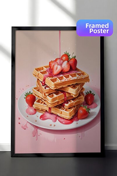 Zestia Картина с черна рамка, илюстрация на кремообразен десерт, постер за ку...
