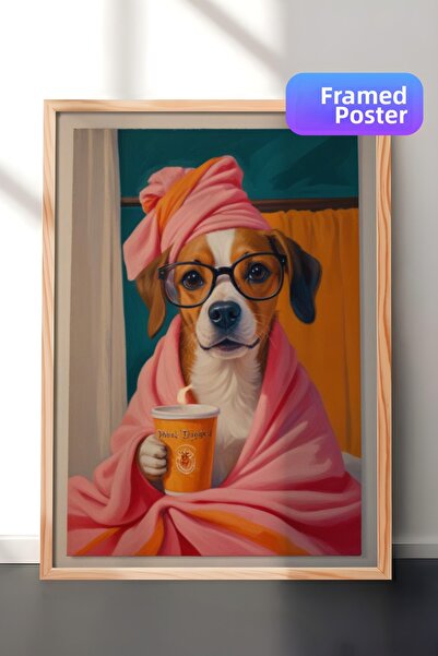 Zestia Tablou cu ramă din lemn, Dimineața la spa: Câine cu o prosop, Poster d...