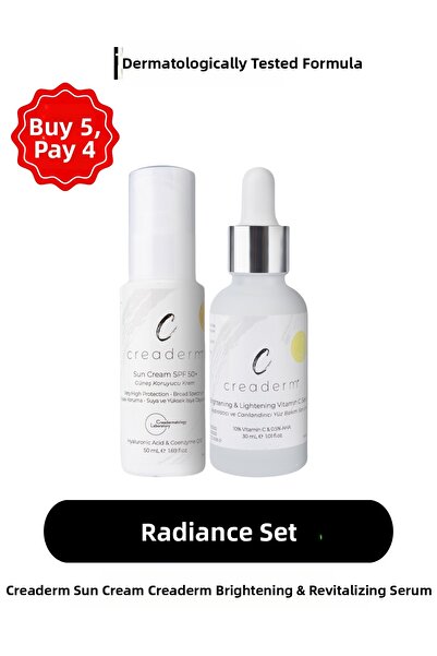 CREADERM كريم SPF 50 الواقي من الشمس - مجموعة فيتامين C المضيئة والمنشطة