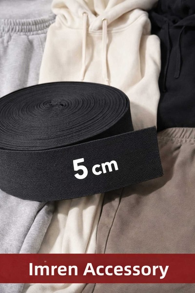 İMREN AKSESUAR مطاط أسود 5 سم للساق والخصر، عبوة واحدة بطول 5 متر