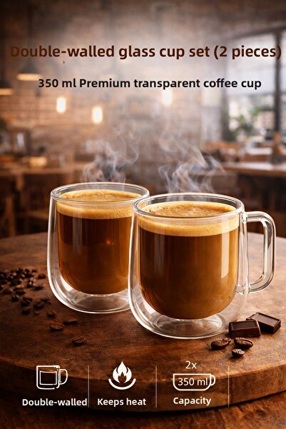 Tilbe Home كوب زجاجي مزدوج الجدار سعة 310 مل للمكتب المنزلي، كوب قهوة اسبريسو...