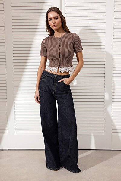 Trendyol Collection Mink Lace Detailed Corded Fabric Knitwear Blouse Twoss26B...