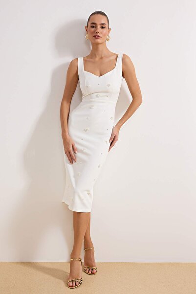 Trendyol Collection Weißes, gefüttertes, gewebtes Hochzeits-/Hochzeitskleid m...