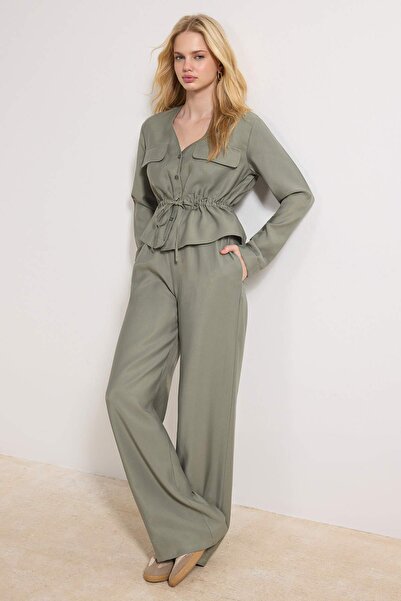 Trendyol Collection Khaki Soft Textured Blouse Pants Woven Bottom - Top Set T...