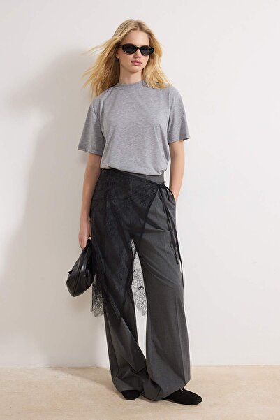 Trendyol Collection Gray Melange 100% Cotton Basic Regular/Normal Fit Stand C...