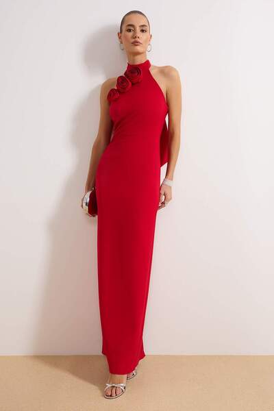 Trendyol Collection Rotes, gewebtes, stilvolles Abendkleid für die Nacht, Abs...