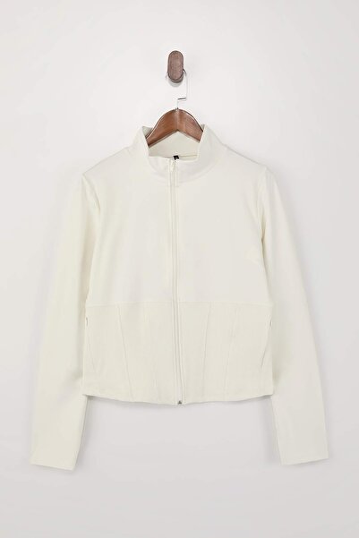 Trendyol Curve سترة رياضية/سويت شيرت من القماش الناعم المصقول باللون البيج مع...