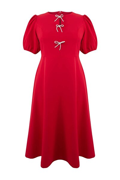 Trendyol Curve Rochie roșie țesută Finike Plus Size