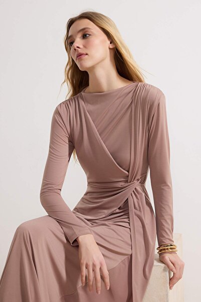 Trendyol Modest Hellbraunes, ungefüttertes, schlichtes, gestricktes Sandy-Hij...