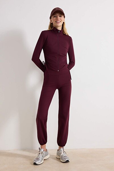 Trendyol Collection Plum Brushed Soft Fabric Reflector Printed Sports Knitted...