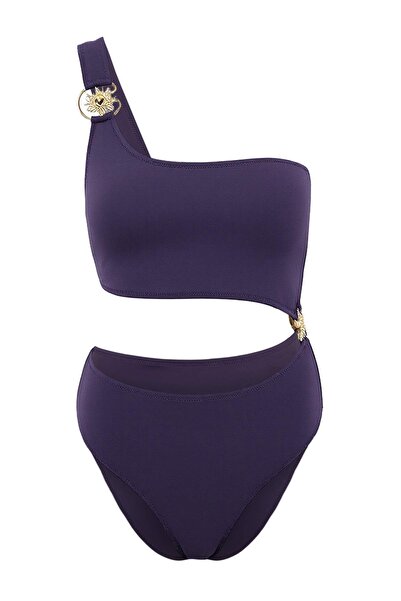 Trendyol Collection Μωβ Μαγιό με έναν ώμο, με αξεσουάρ για τον ήλιο, Premium ...